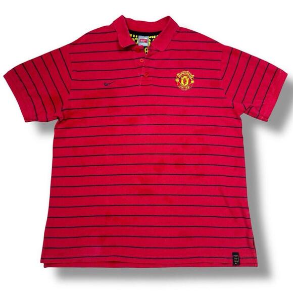 VTG Nike Team Manchester United XL Striped Polo Shirt Red Soccer Football ‘flaw’ - Picture 1 of 12